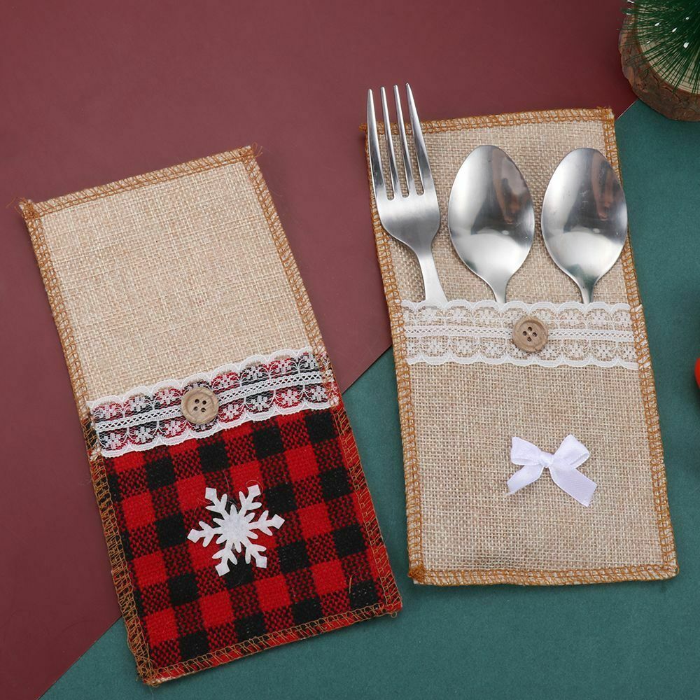 Christmas Eve Xmas Ornaments Home New Year Decor Cover Cutlery Bag Fork Case