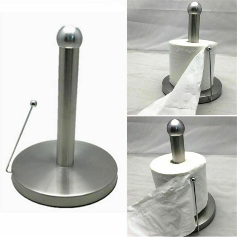 23cm Stainless Steel Vertical Stand Kitchen Roll Paper Towel Rack Holder Sliver
