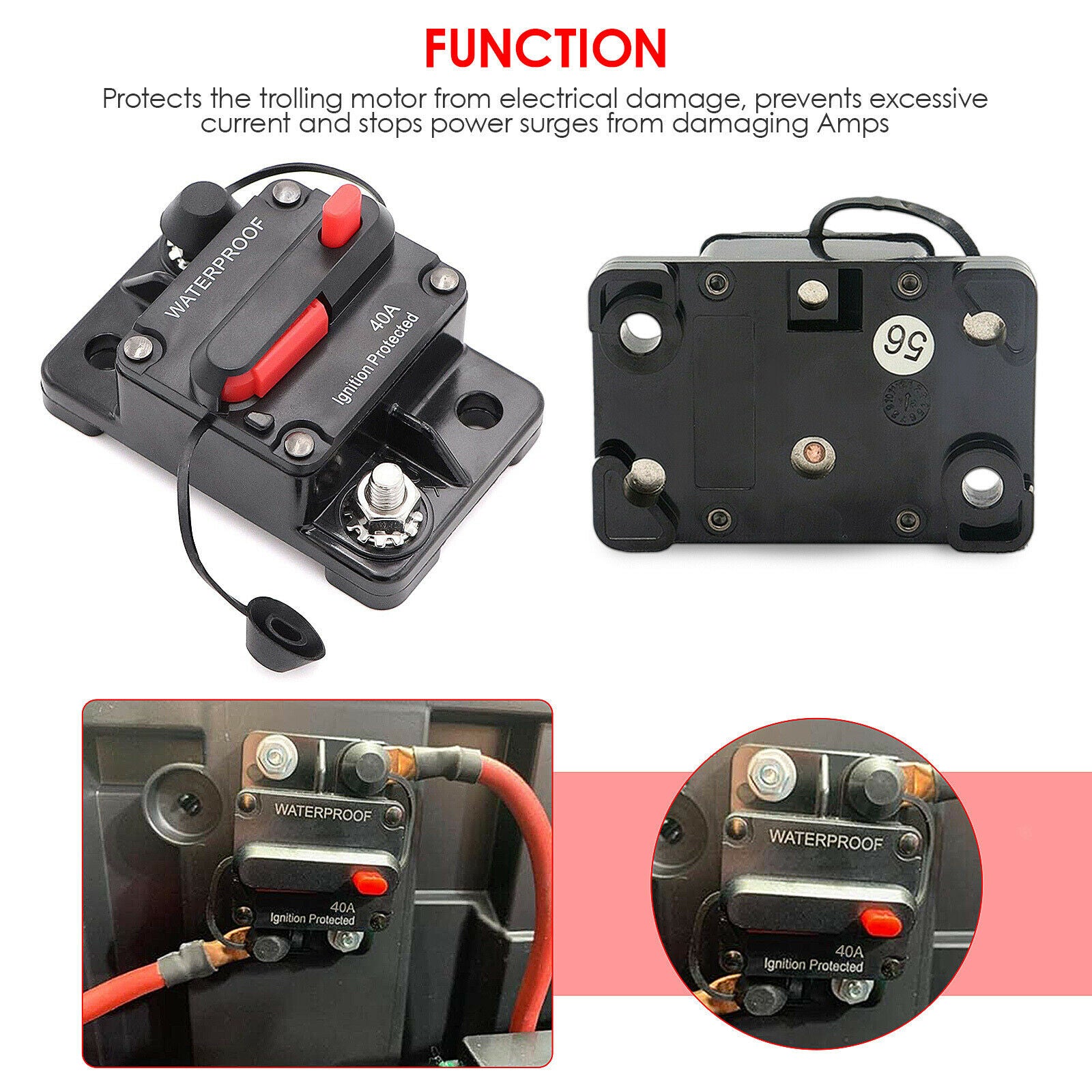 40A AMP Circuit Breaker Dual Battery Manual Reset Waterproof 12V 36V Fuse