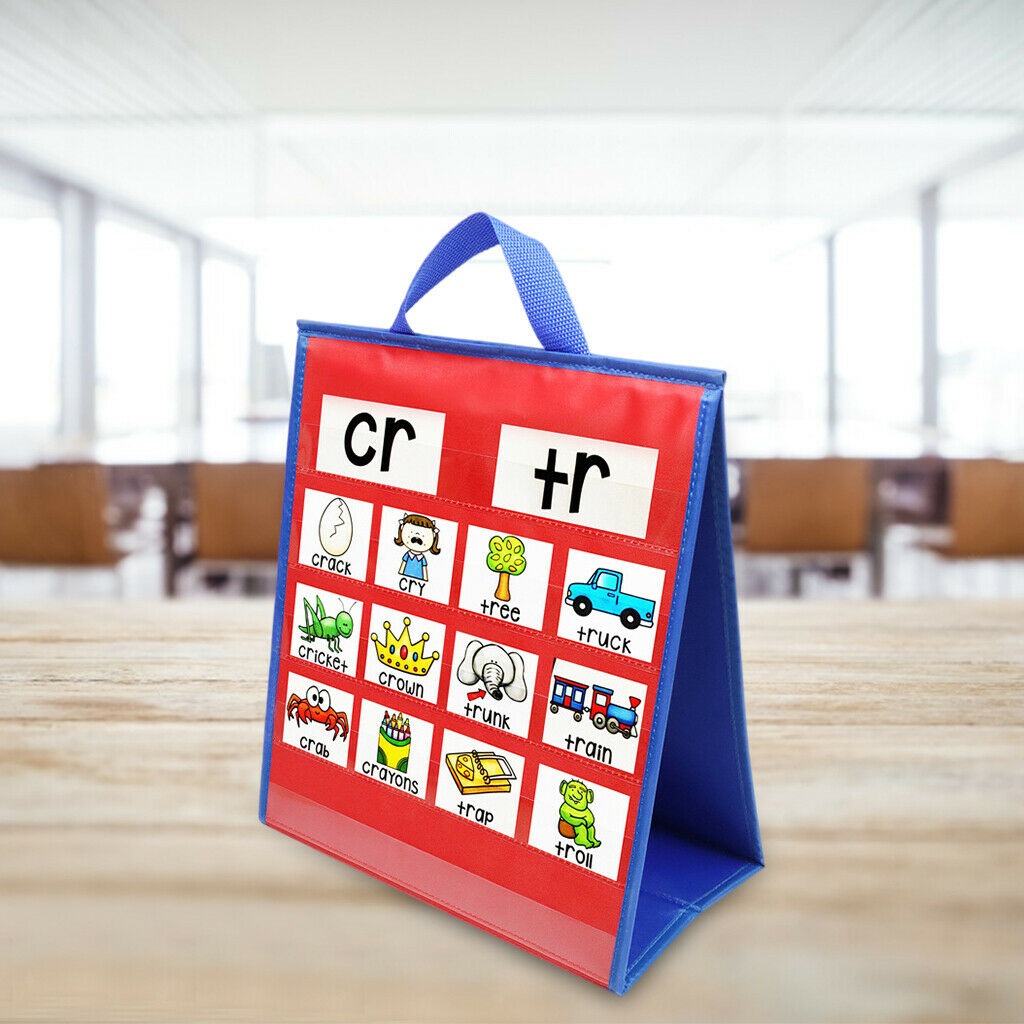 Self-standing desktop pocket chart, double-sided tabletop pocket chart