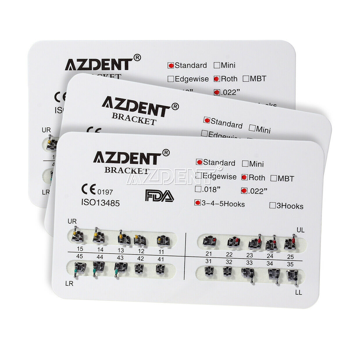 20 X Dental Orthodontic Brackets Standard Roth Slot.022 Hooks 3-4-5 AZDENT