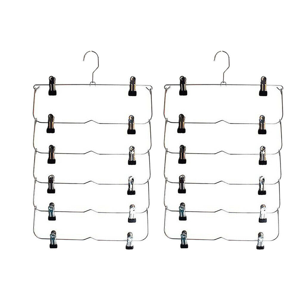 6 Tier Skirt Hangers Pants Hangers Closet Organizer Fold Up Hangers 2pcs