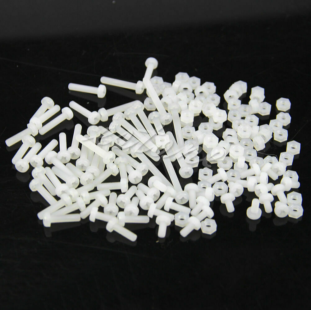160Pcs White Metric M3  Assortment Stand-off Nylon Screws Bolt & Nuts Kit