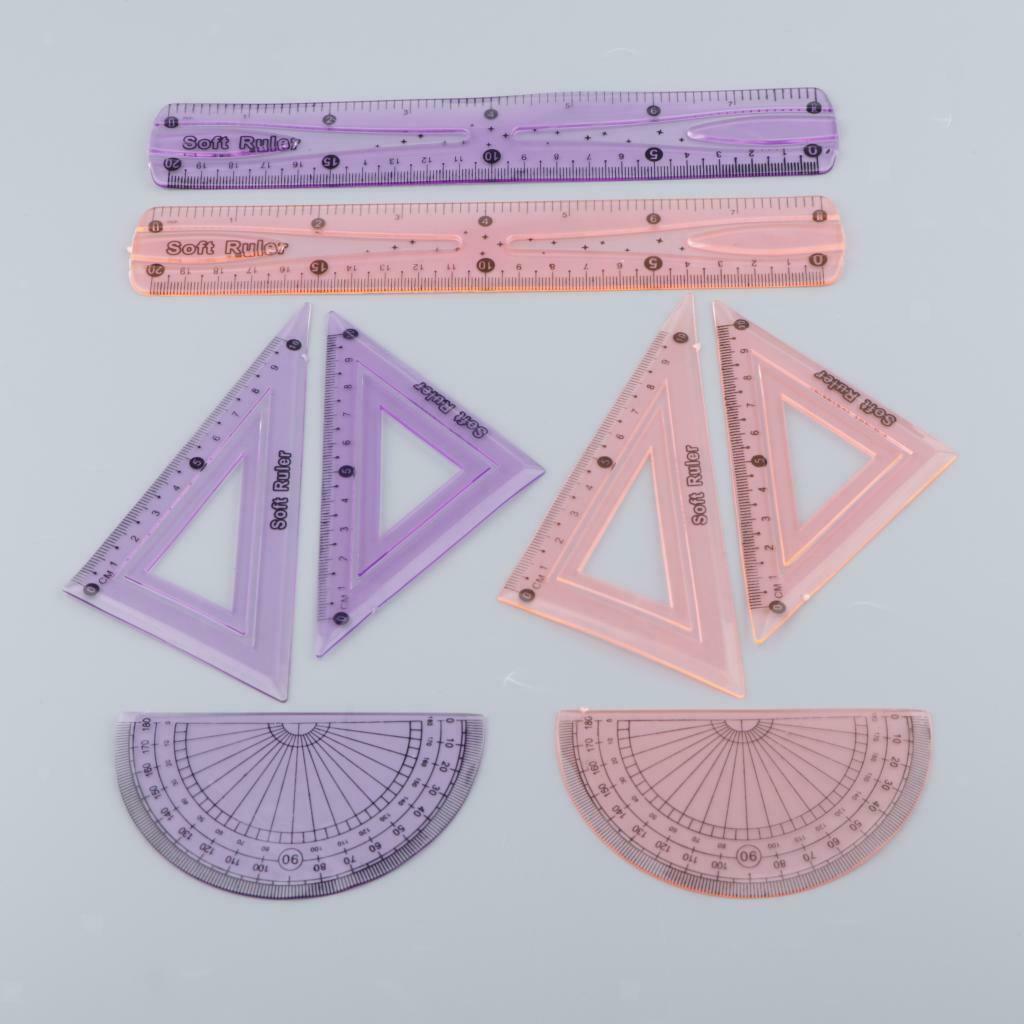 8x Plastic Straight Ruler Protractor Geometry Measuring Template Triangle Ruler