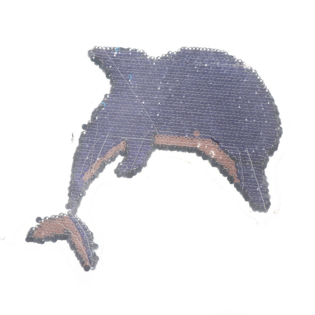 Dolphin Reversible Sequined Sew On Patches Embroidered Patch Applique  .l8