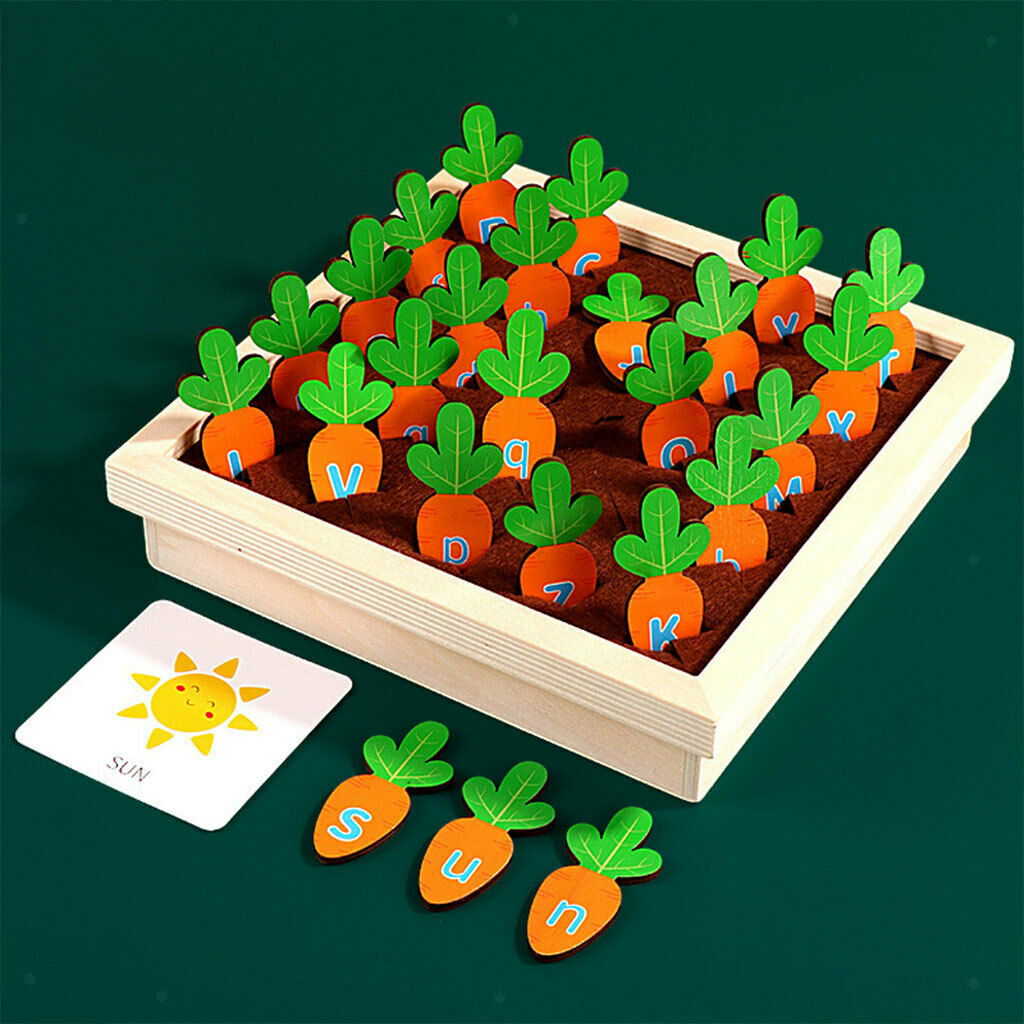 Baby Montessori Wooden Pulling Carrots Game Education Language Toys for Kids