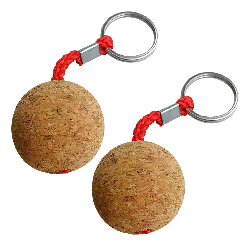 2 Packs Lightweight Cork Wooden Buoyant Keyring Ball for Marine Accessories