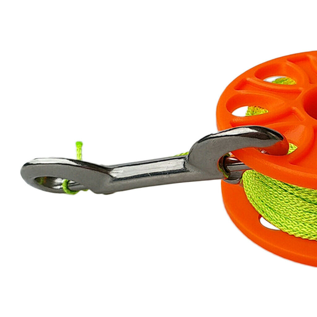18m Finger Spool Reel Scuba Diving with Stainless Steel Bolt Snap Orange