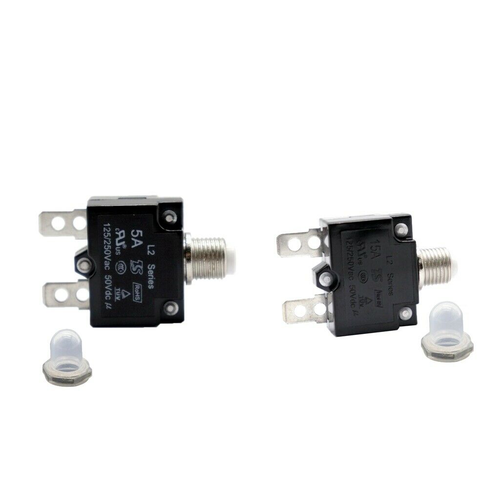 2Pcs 15A+5A 50V DC Push Button Circuit Breaker Reset Thermal Overload Switch