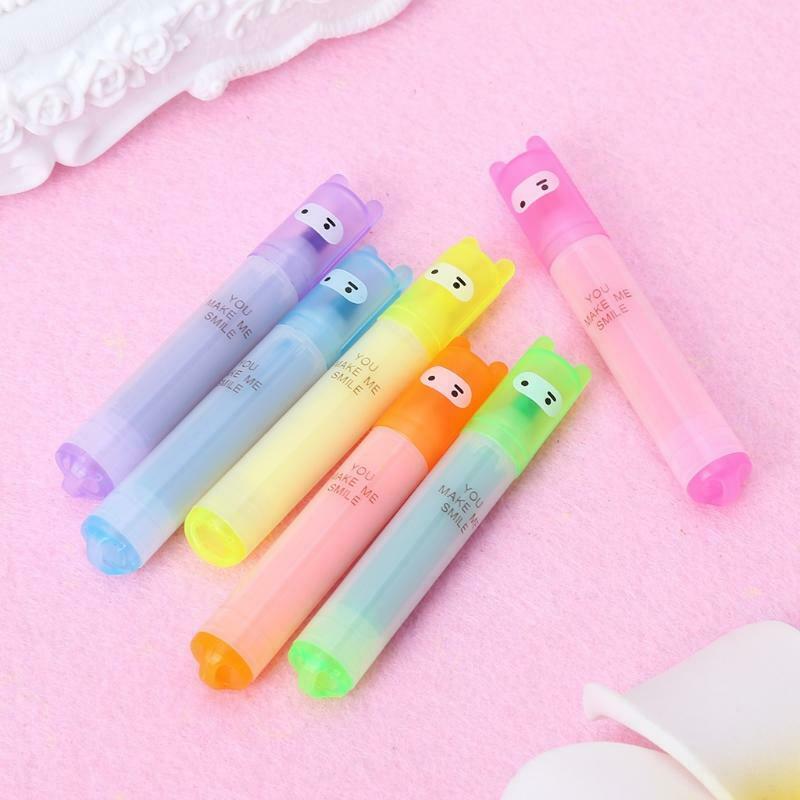 6x Korean Creative Mini Highlighter Lovely Cartoon Marking Pen Office Stationery