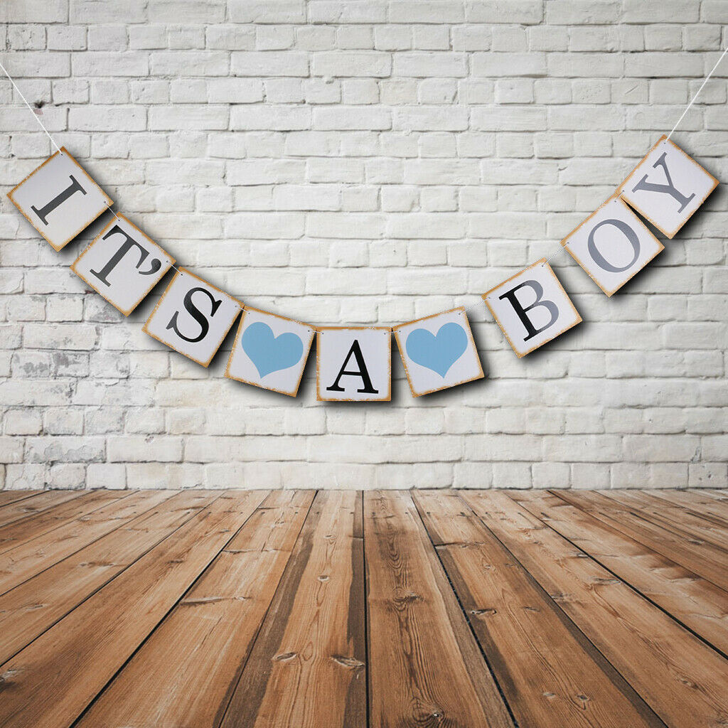 Set of 2 Baby Blue & White Letter Sign Baby Shower & It's A Boy Bunting Banner
