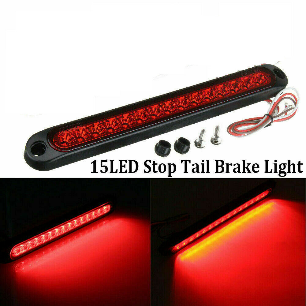 25CM 15 LED Red Sealed Trailer Truck RV Stop Tail Rear Brake Turn Light Bar