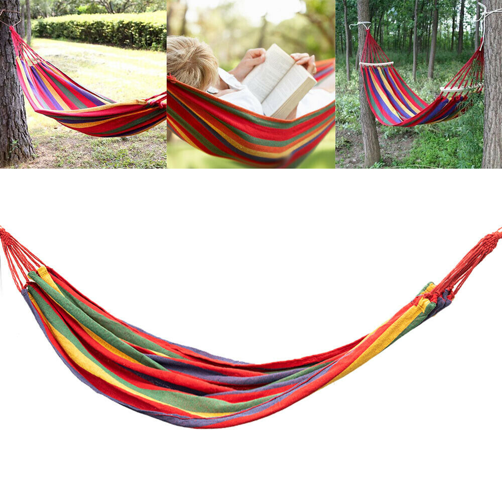 Outdoor Hammock Garden Home Travel Camping Swing Canvas Stripe Hang Bed
