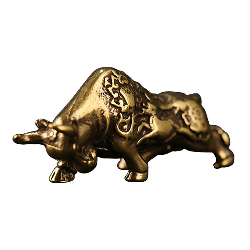 1PC Brass Animal OX Statue Ornament Chinese Ox Office Desk Decor YU H4BDAU