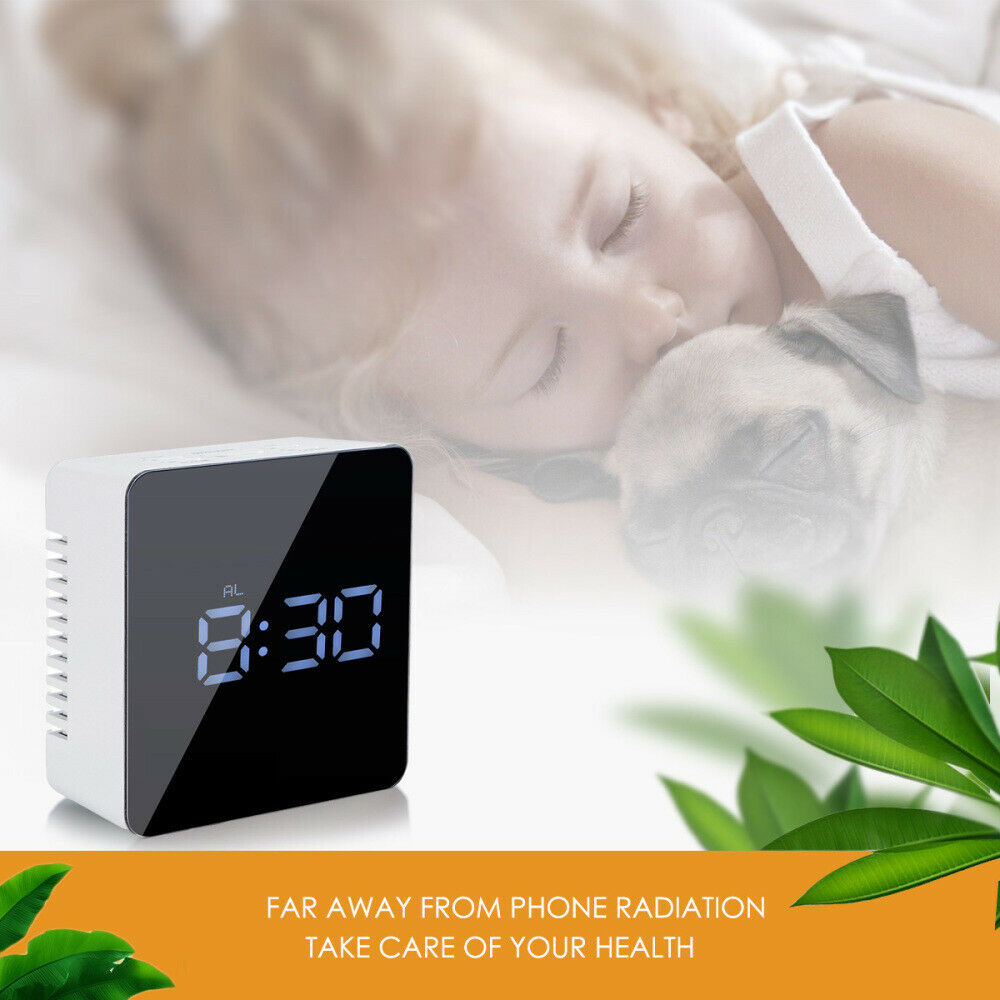 USB LED Digital Alarm Clock Night Light Thermometer Display Mirror Lamp
