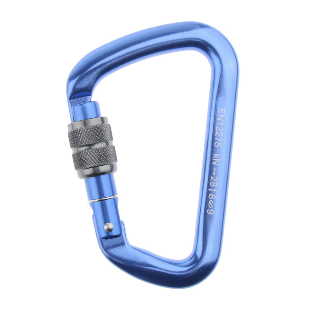 28KN Aluminum Climbing Mountaineering D Type Carabiner Blue Screw Lock