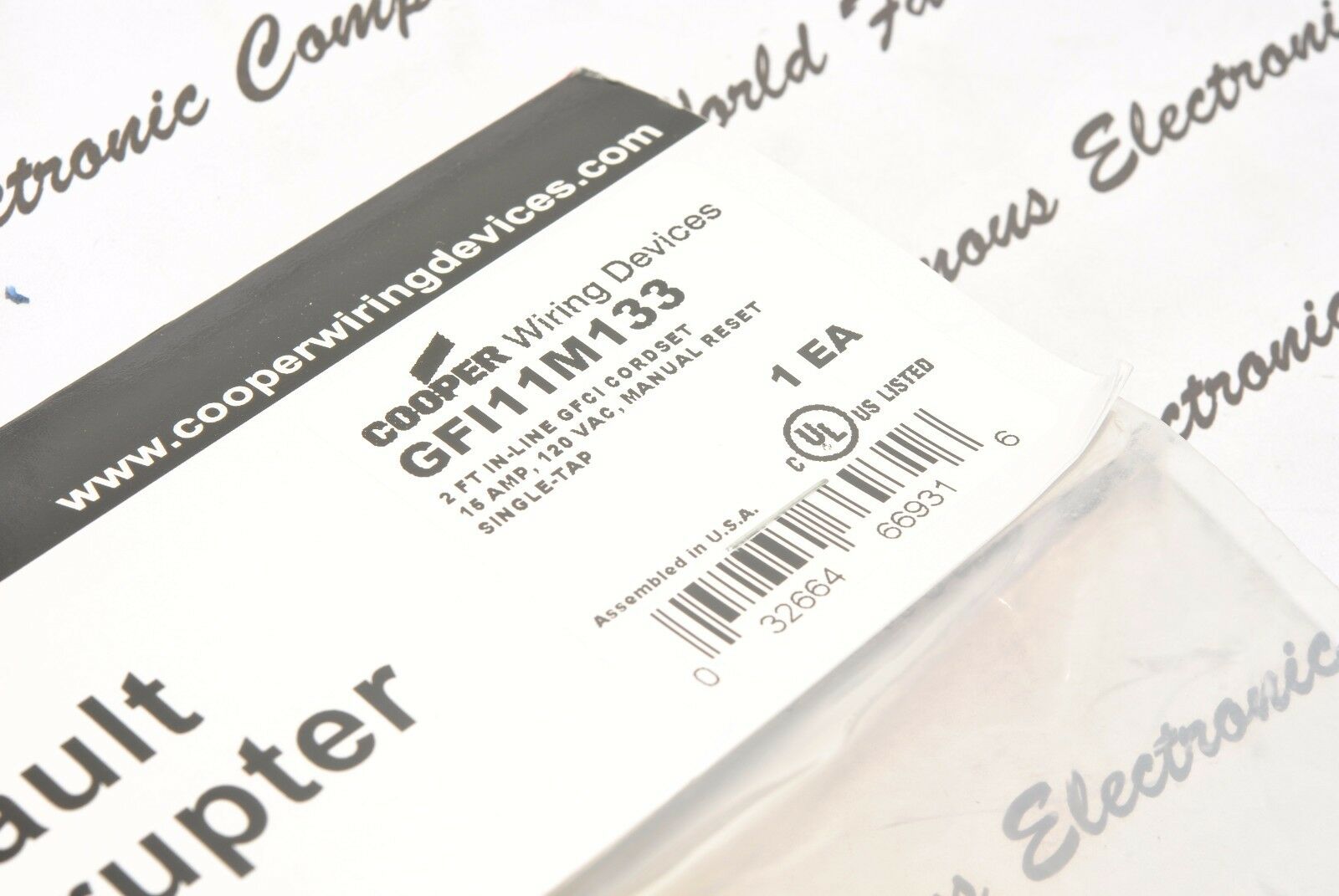 1pcs - COOPER GFI11M133 15A 125VAC MANUAL RESET 2FT IN-LINE GFCI CORDSET