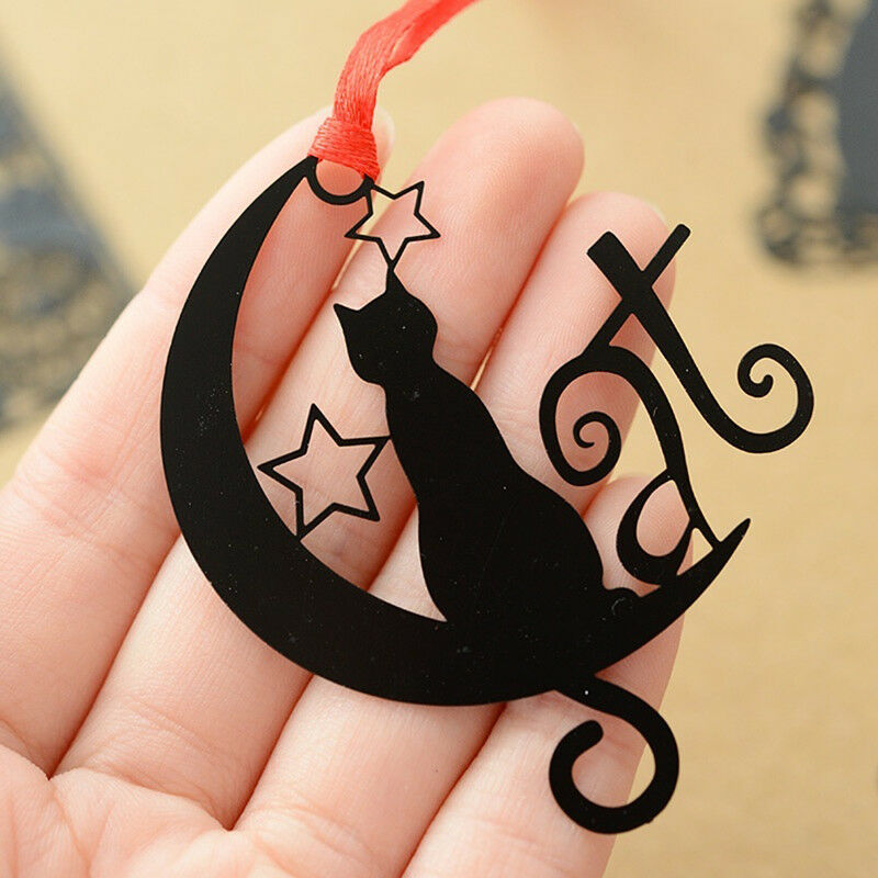 2X Cute Black Cat Metal Hollow Bookmark Holder Paper Marker Stationery SupplyBDA
