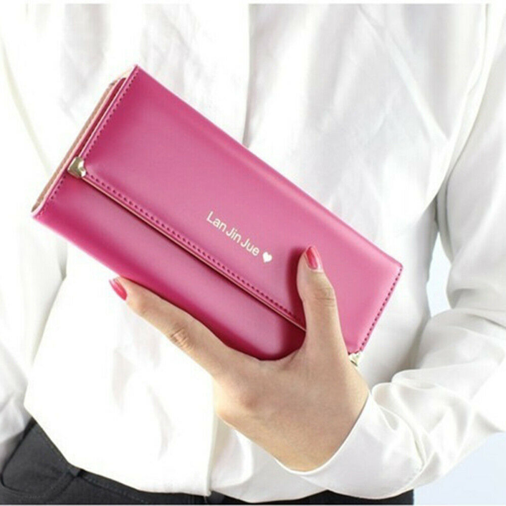 Womens Faux Leather Clutch Wallet Bag Long Handbag Purse Holder Card