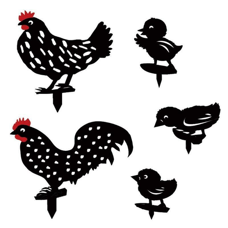 5 Pcs Hollow Rooster Chick Garden Silhouette Stakes Acrylic Backyard Decoration