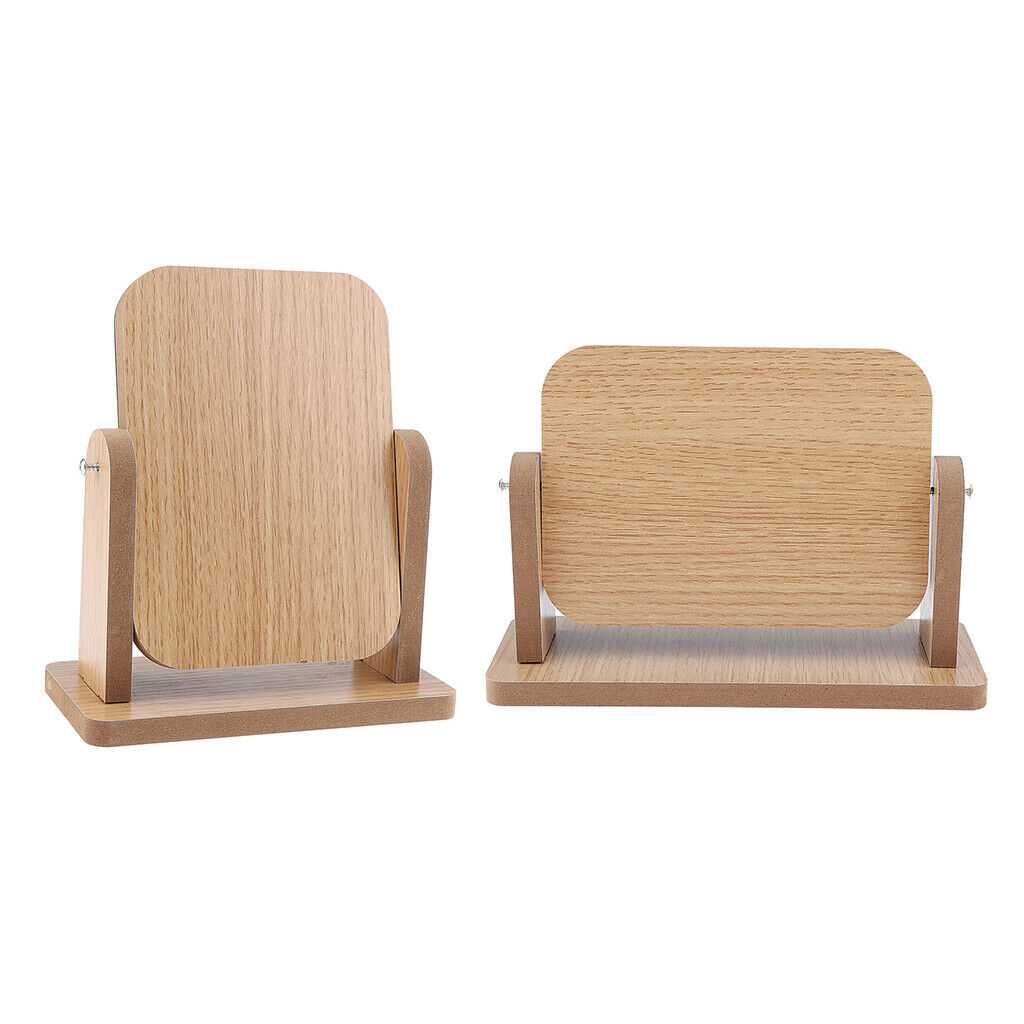2Pieces 360 Degree Rotates Makeup Beauty Vanity Mirrors w/ Wooden Base Gifts