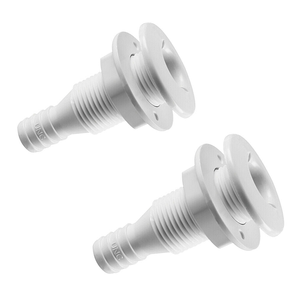 2pcs Marine White Straight Thru-Hull Connection for 3/4 & 1 Inch Hose Barb