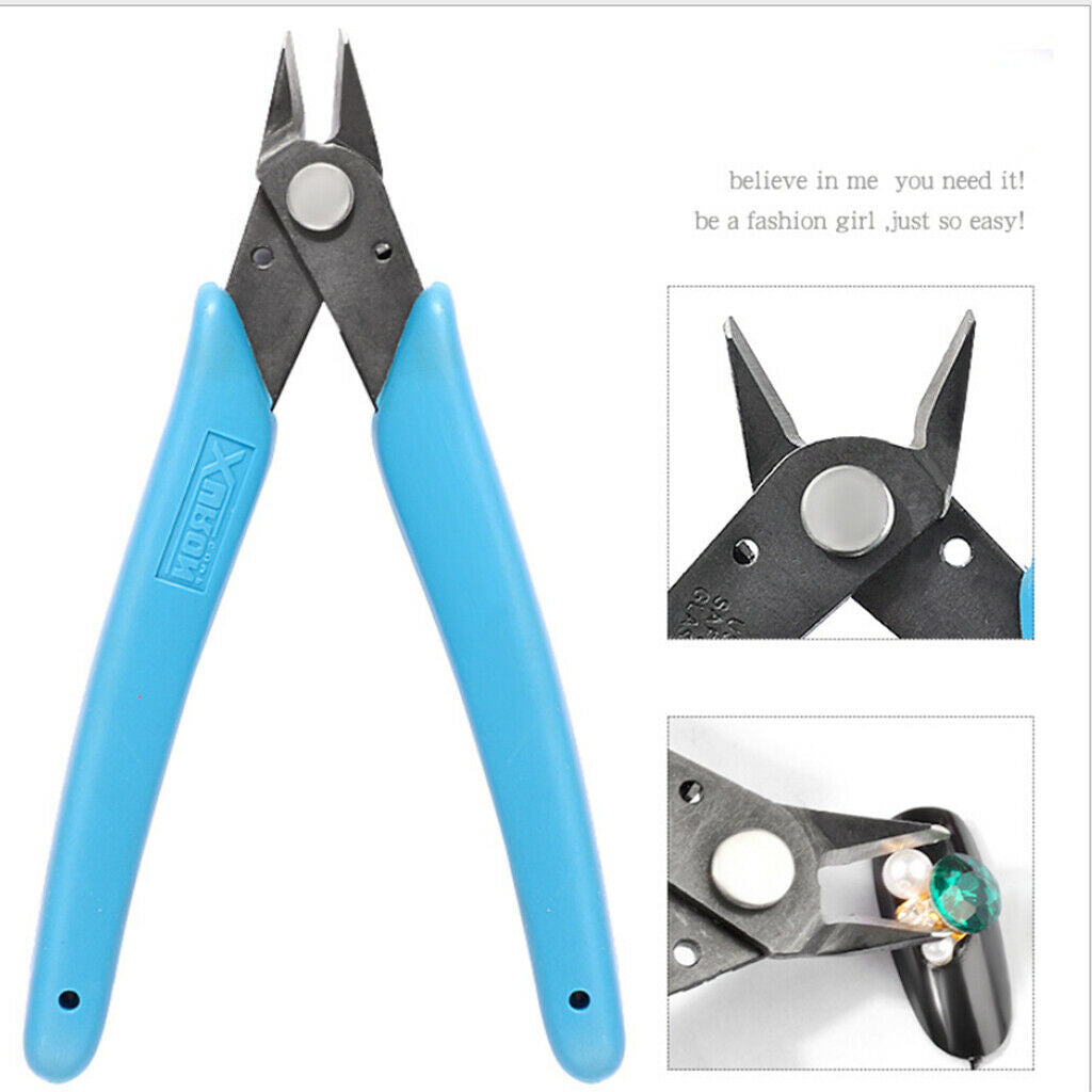 Blue Diamond Rhinestone Picker Nippers Clipper Manicure Pliers Nail Art Tool