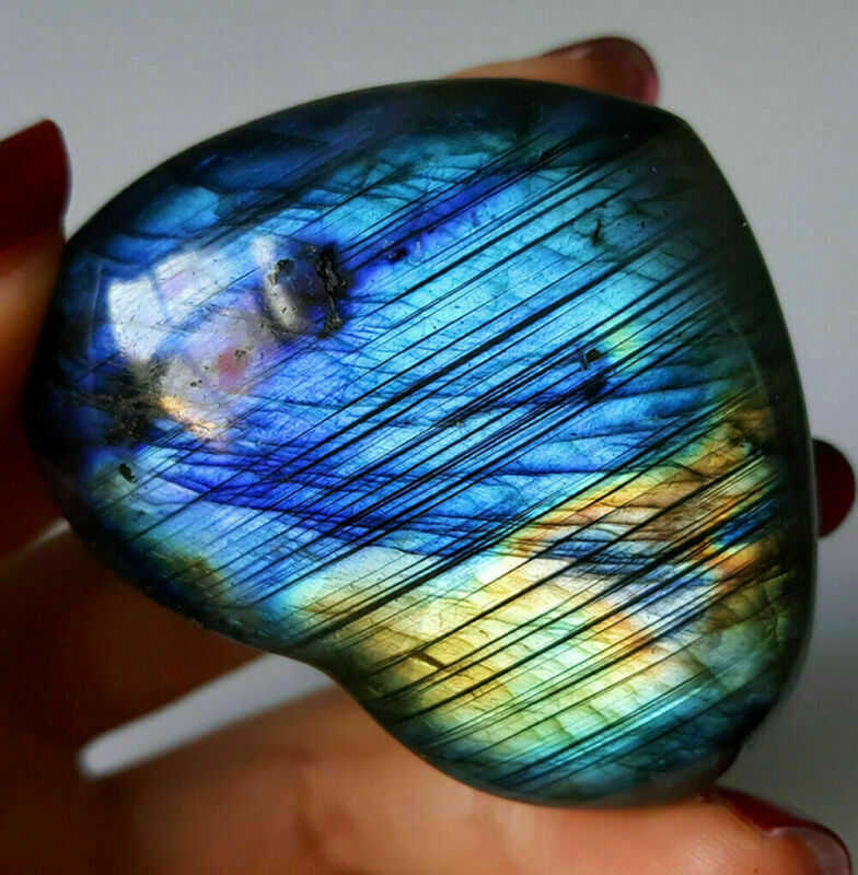US 100% Natural Rainbow Labradorite Heart Quartz Crystal Gem Reiki Healing Lucky