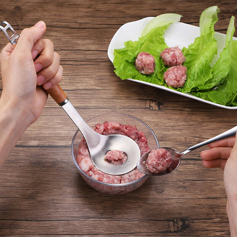 Stainless Steel Meatball Maker Spoon Non Stick Mold Kitchen Gadget Wooden han Rf