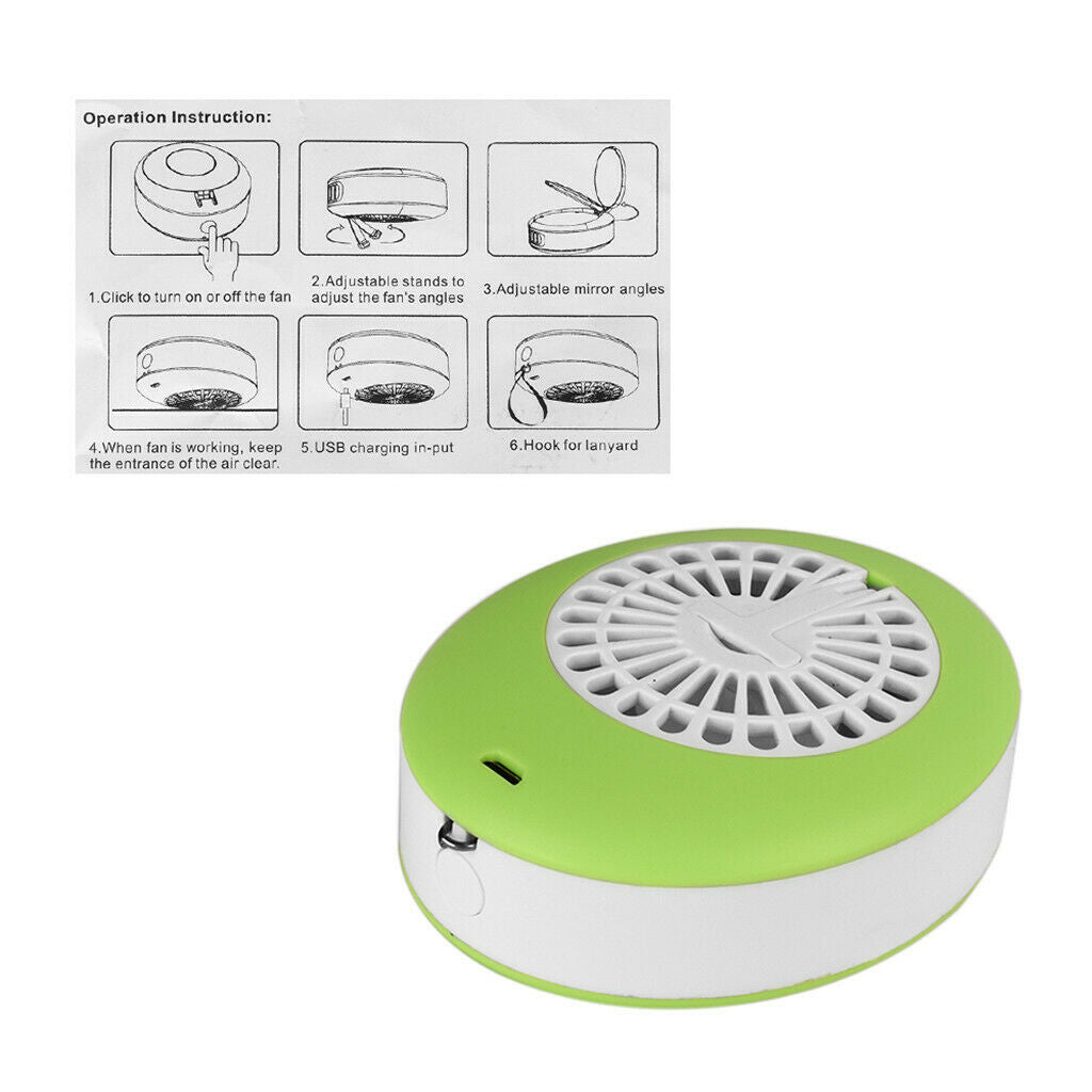 Mini Eyelashes Dryer Electric Air Conditioning Fan Nail Blower w/ Mirror Green