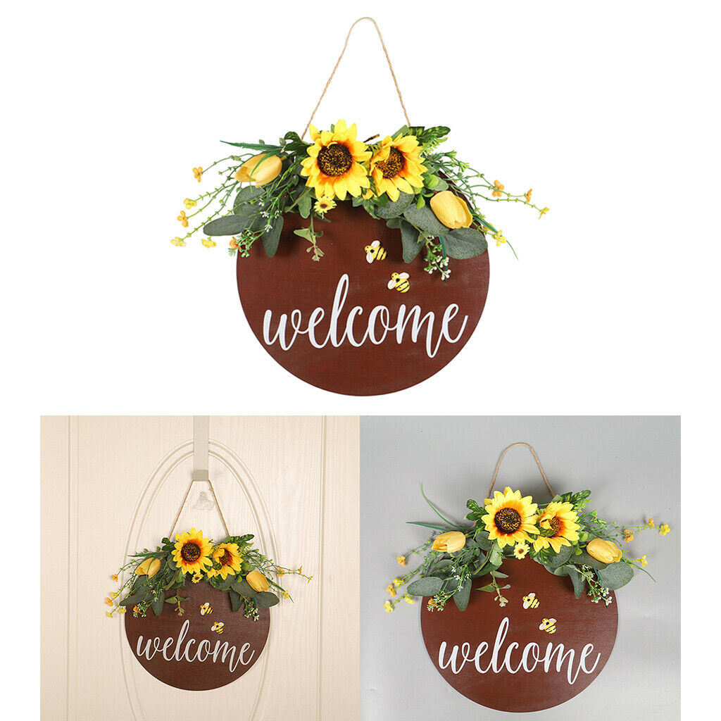 Wooden Hanging Round Plaque Flower Wreath Gift Living Room Home Decoration