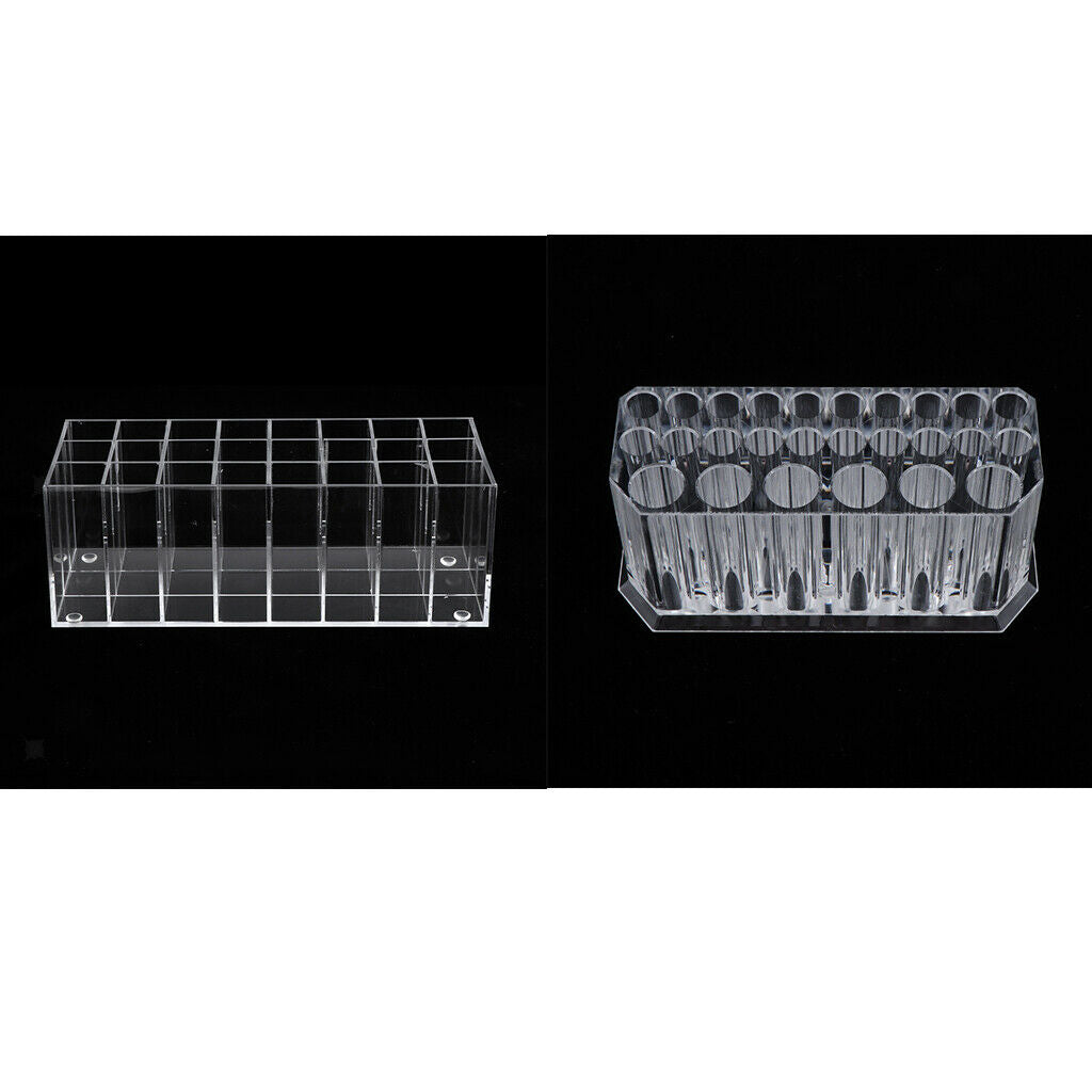 2pcs Makeup Brushes Display Holder Storage Container Multi Grid Acrylic Case