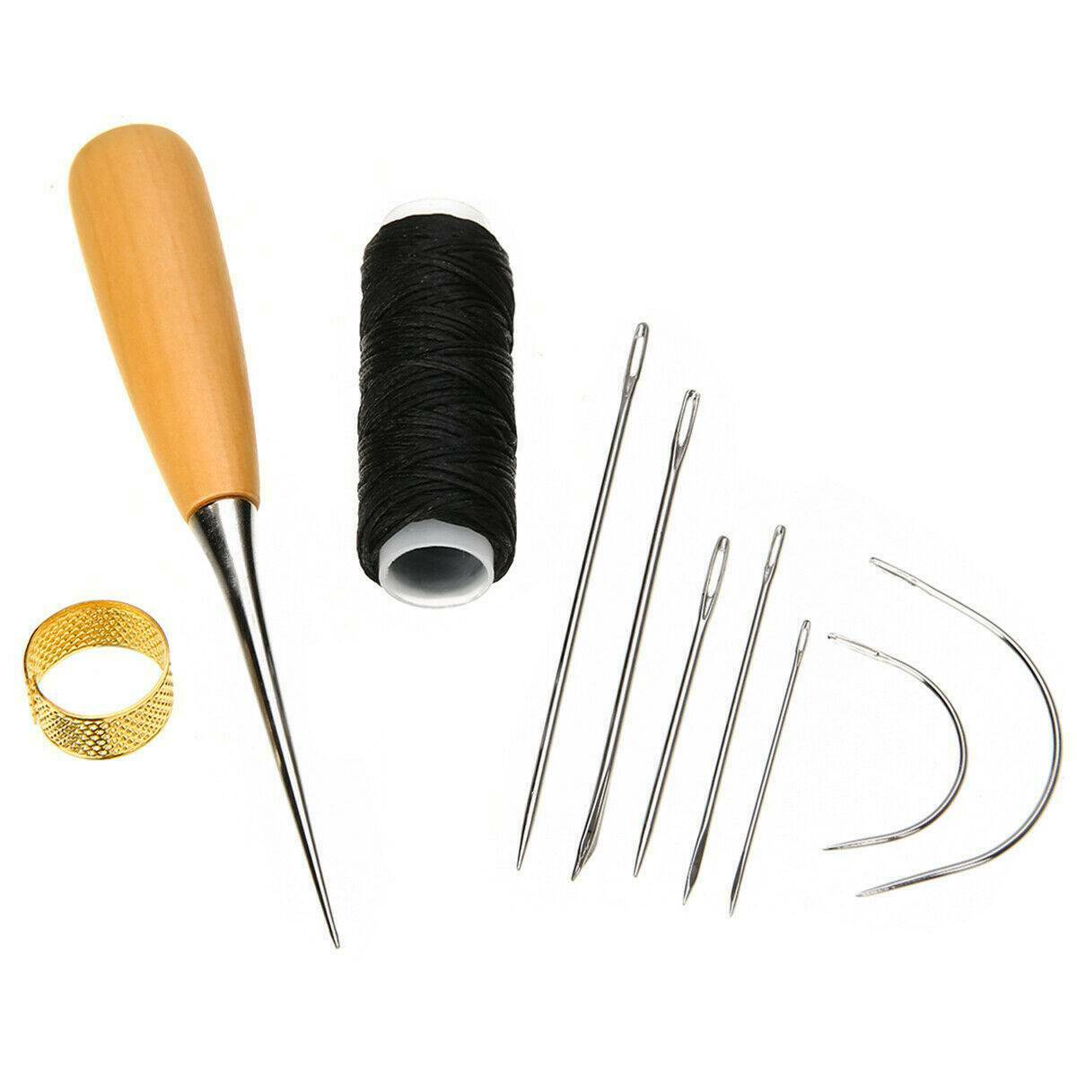 10X Leather Sewing Needles Stitching Needle Set Thread Thimble Repair Tool Set