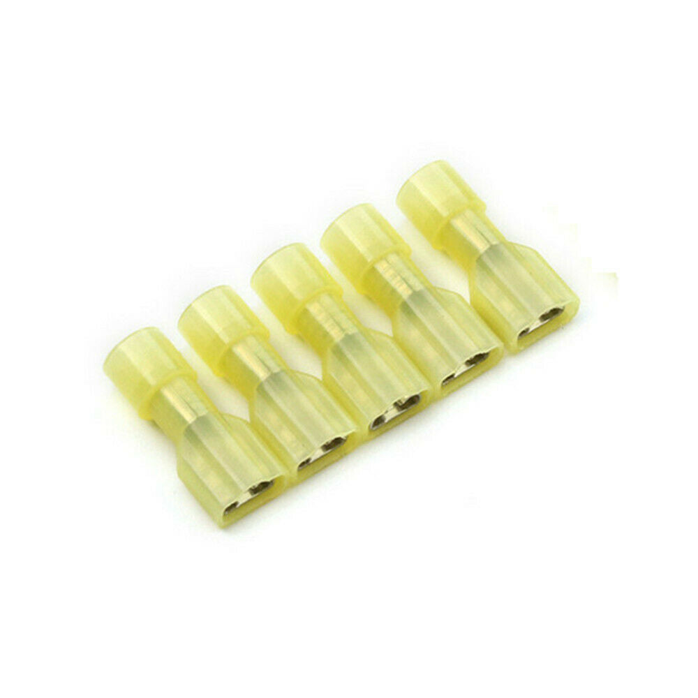 Yellow Fully Insulated Nylon Female Spade Crimp Connector Terminal 12-10AWG 100P