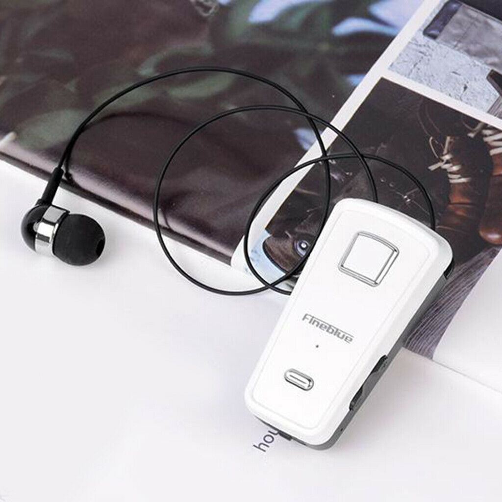 Fineblue Retractable Bluetooth Headset Clip Business Earphone with Mic White