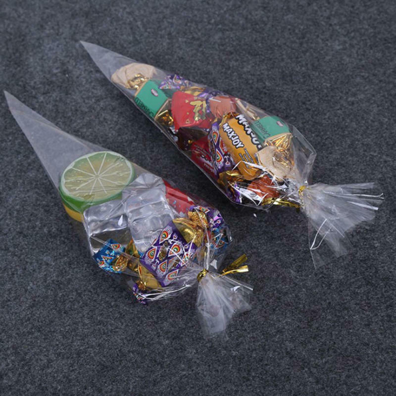 100pcs Clear Cellophane Cone Bags Twist Ties Large size Party Sweet Cello Candy