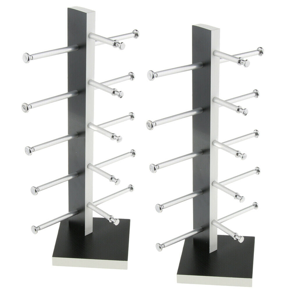 2X 5Layers Wood Sunglasses Display Stand Eyeglasses Shelves Black Wood Color