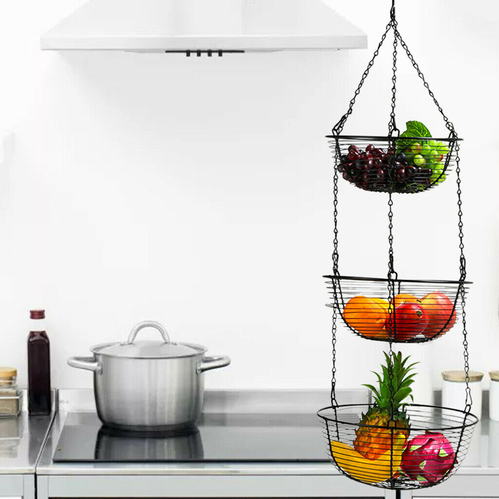 Hanging Fruit Storage Basket for Vegetables Kitchen Restaurant Table 3 Tiers