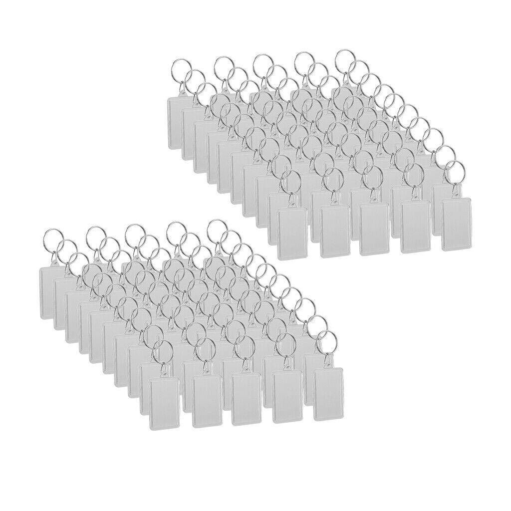 100Pcs Unisex Acrylic Rectangle Clear Ring Keychain Insert Photo Frame