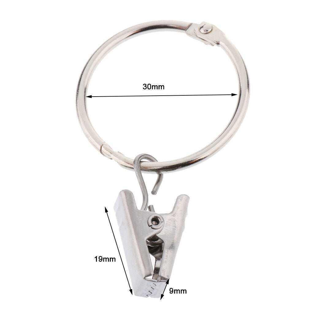 12Pcs Shower Curtain Rings with Clips Clamps Hanger Eyelet Rings Hook 30mm