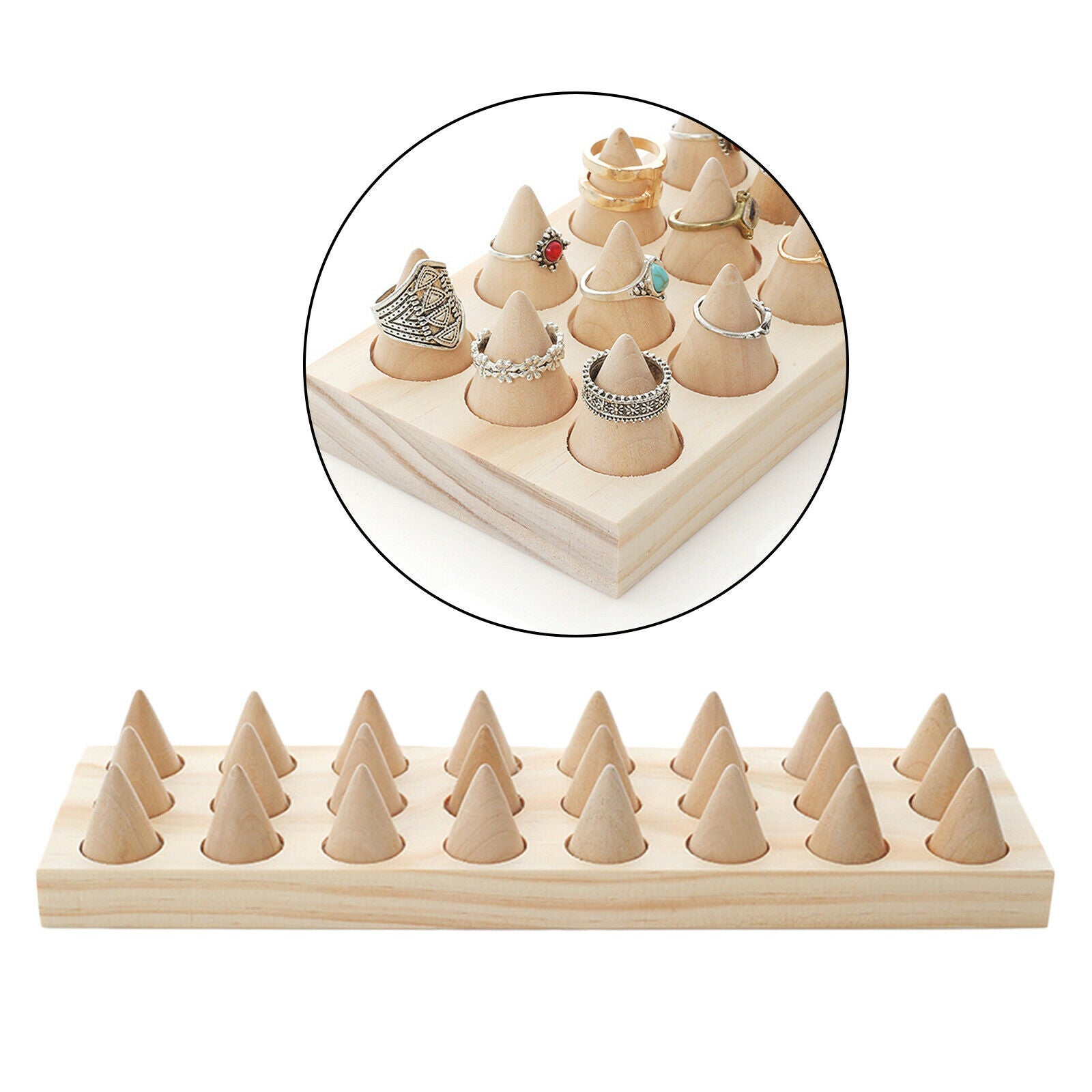 24 Fingers Natural Wood Rings Display Stands Showcase for Shows Decorative