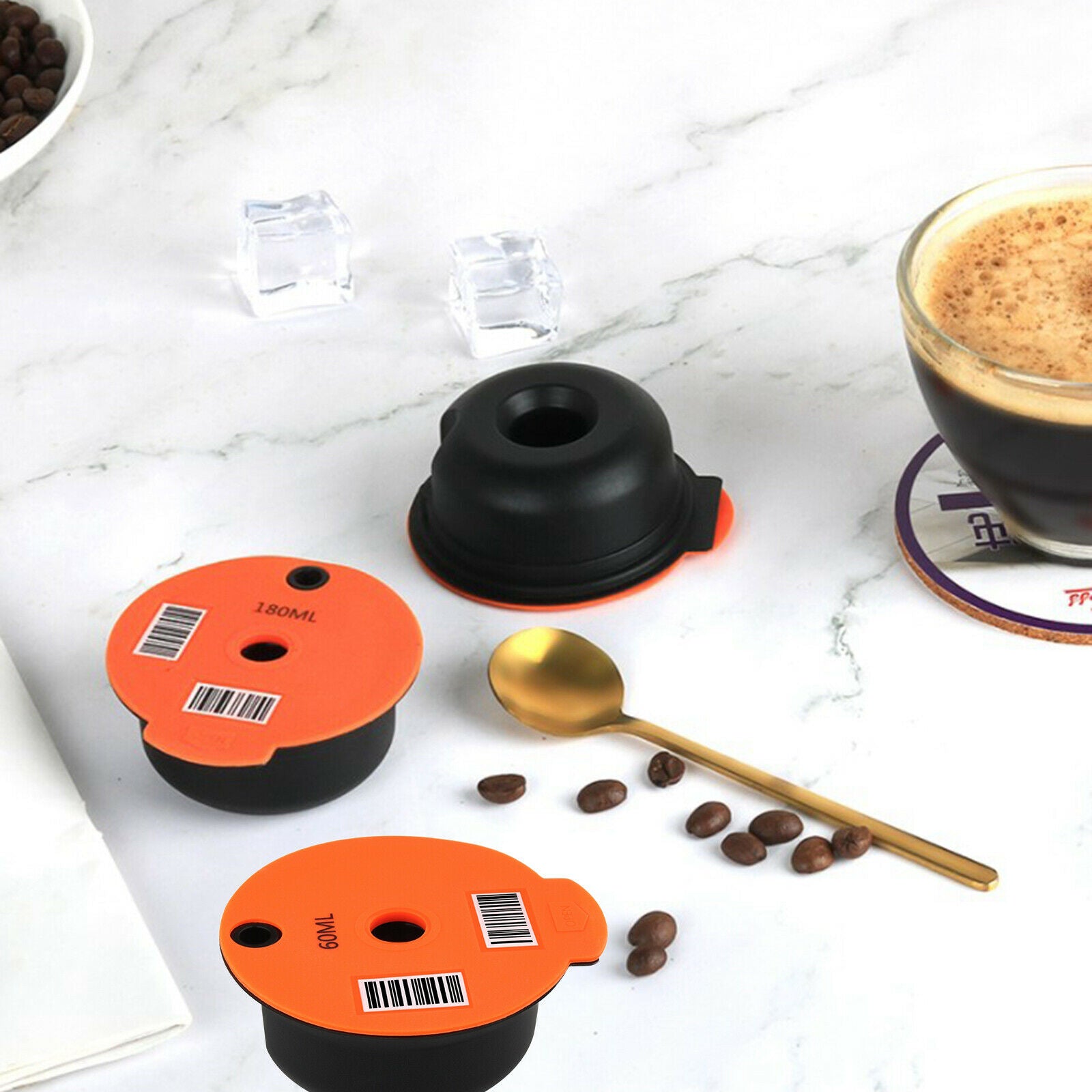 2 pieces Reusable PP Coffee Capsule Pod Slicone Lid with Spoon for