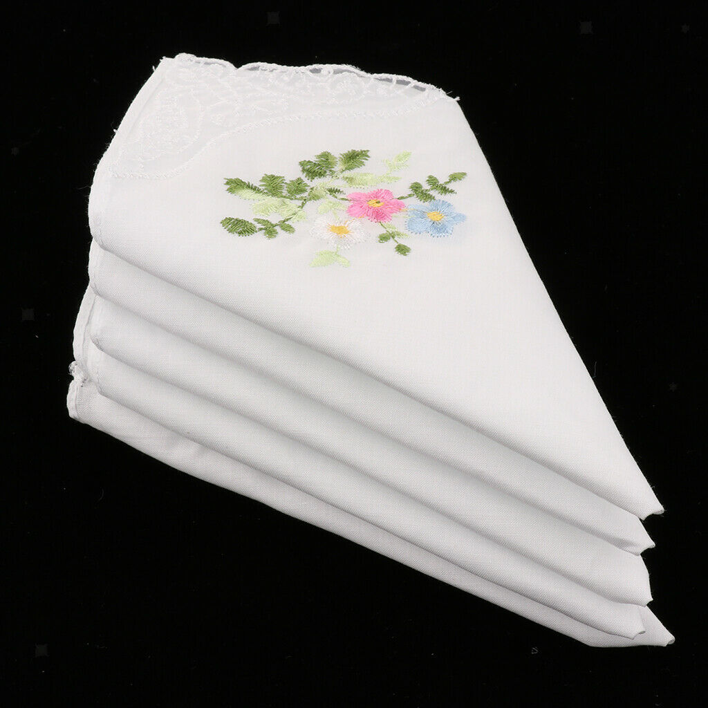 Pack of 5 Women Ladies Embroidered Lace Hankies Butterfly Hankerchief wedding