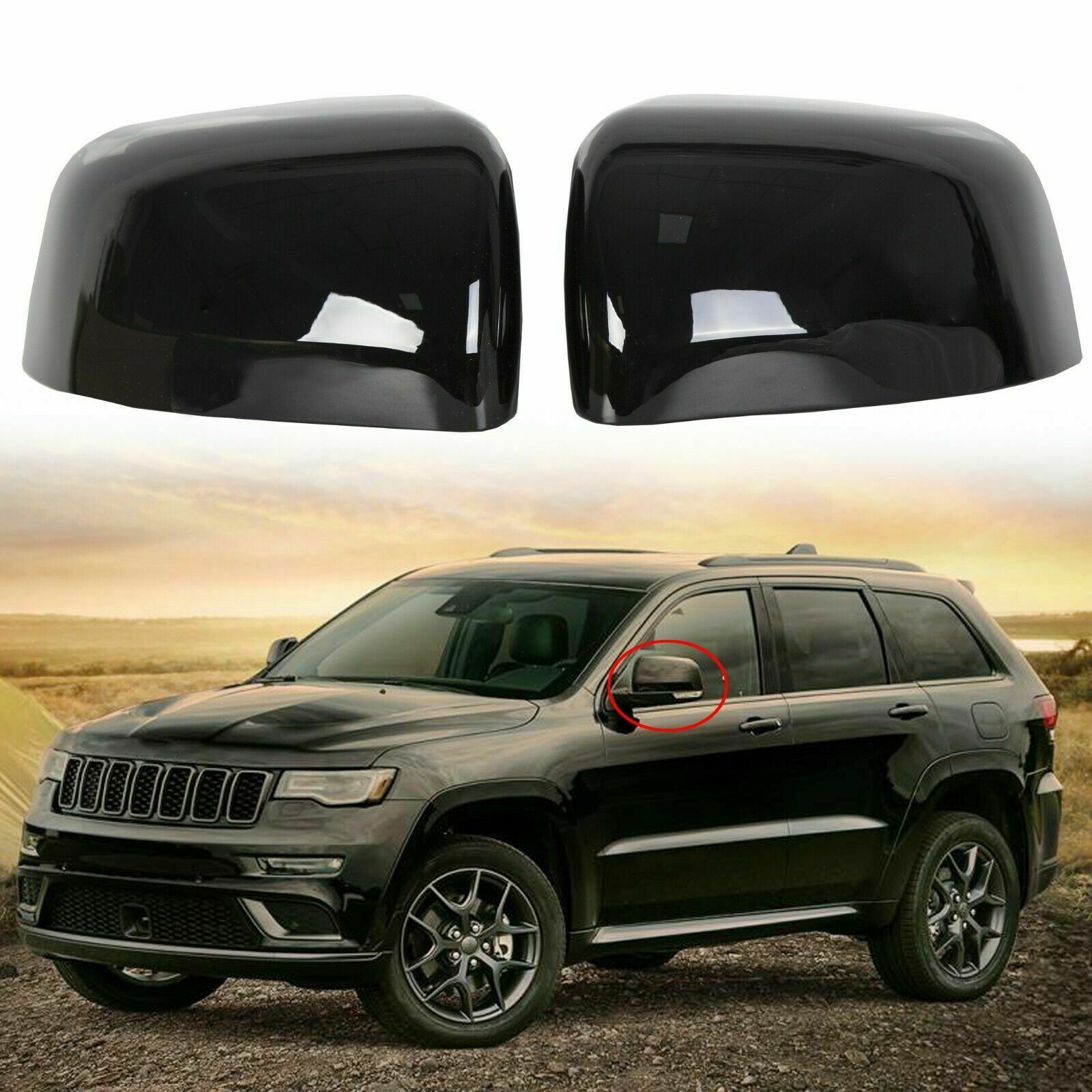 2PCS Wing Door Mirror Covers For 2011-2020 Jeep Grand Cherokee / Dodge Durango