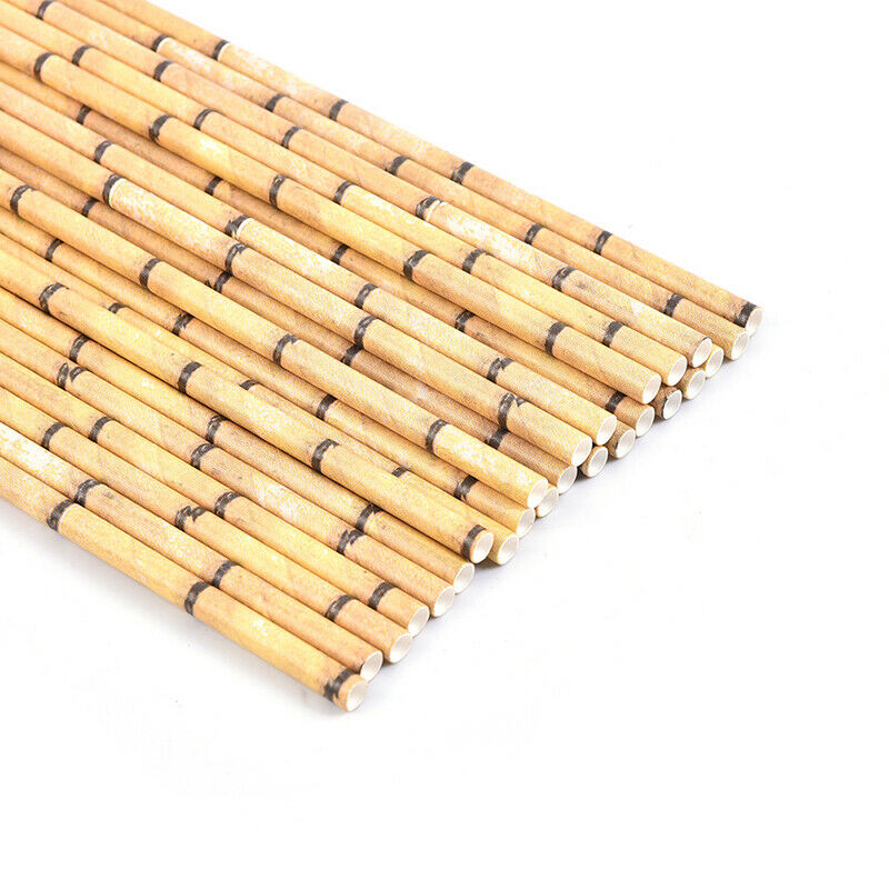 25pcs Paper Straws Bamboo Print Straws Hawaiian Jungle Tropical Bamboo Pr.l8