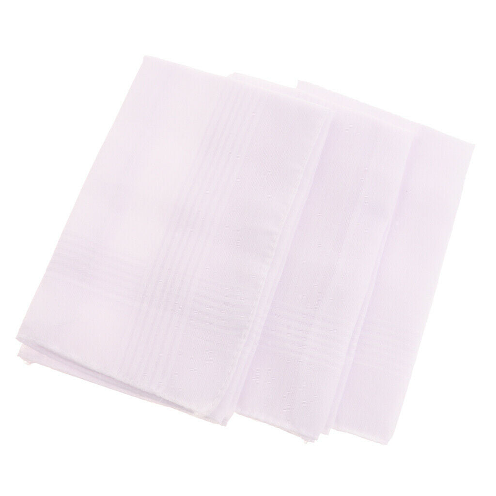 3 Pack Women Men White Handkerchiefs Soft Square Pocket Towel Party Hankies