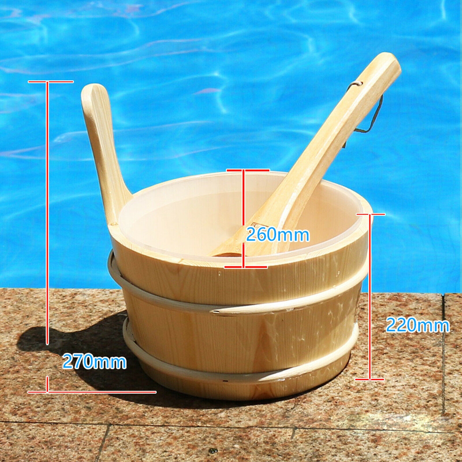 4L Natural Wooden Sauna Bucket with Ladle Water Bucket Steam Room Beauty SPA