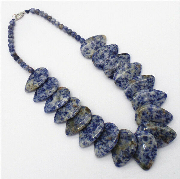 1 Strand Natural Blue Sodalite Overlapping Flat Teardrop Beads Necklace HH7371