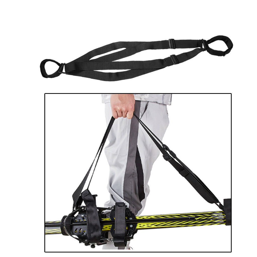 Ski Carrier Holder Carrying Sling Strap Carry Tie Skis Poles Backpack Black