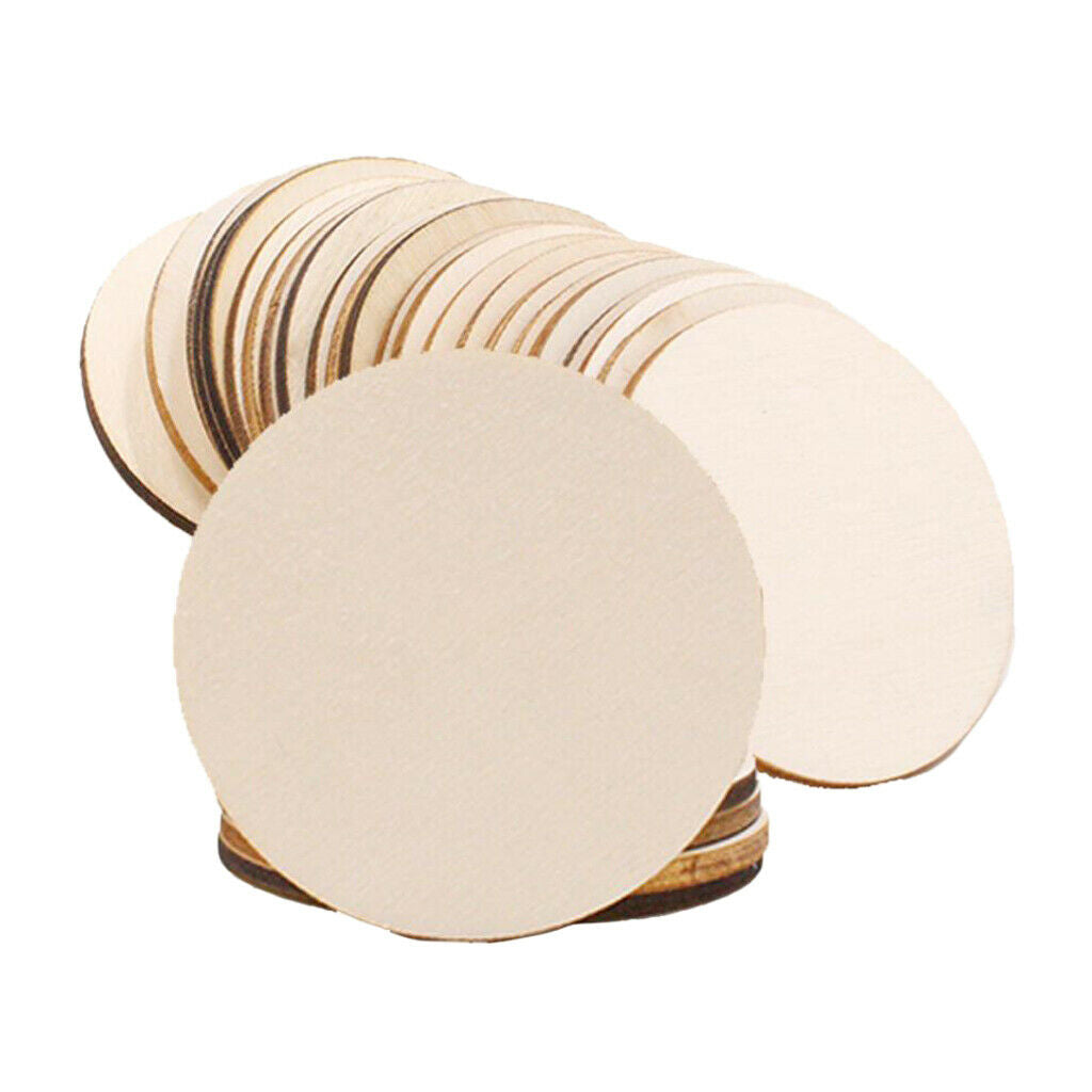 25Pcs Unfinished Wood Circle Round Wood Pieces Blank Round Ornaments Wooden